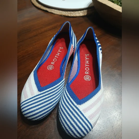 Rothy's "The Flat" Shoe In Rare Retired Pink Mixed Stripe Comfort Career Casual - Picture 2 of 4